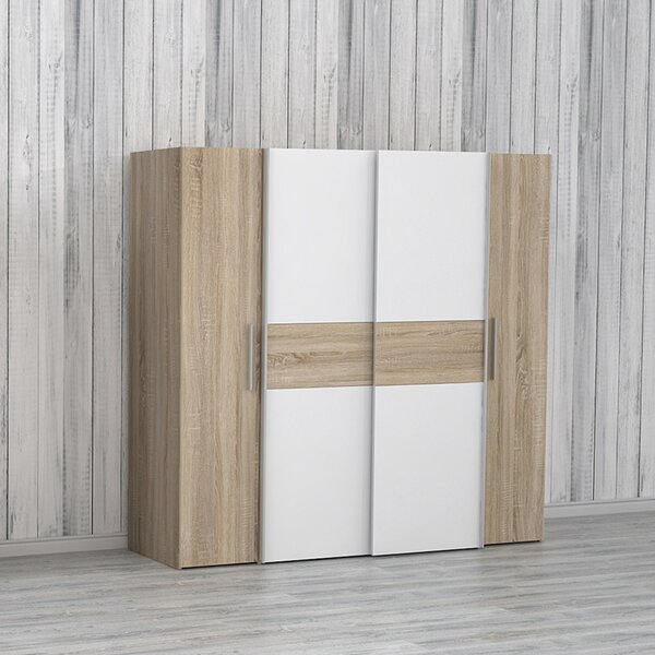 Ντουλάπα Closet 4 Πόρτες sonoma Δρυς Λευκό μελαμίνη 200x61.5x190.5 cm