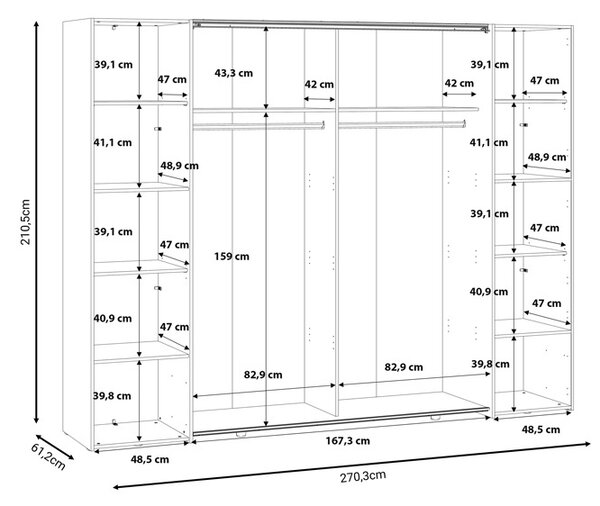 Ντουλάπα Verzo 4 Πόρτες Λευκό μελαμίνη 270.5x61.5x210.5 cm
