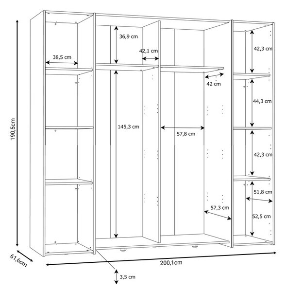 Ντουλάπα Closet 4 Πόρτες sonoma Δρυς Λευκό μελαμίνη 200x61.5x190.5 cm