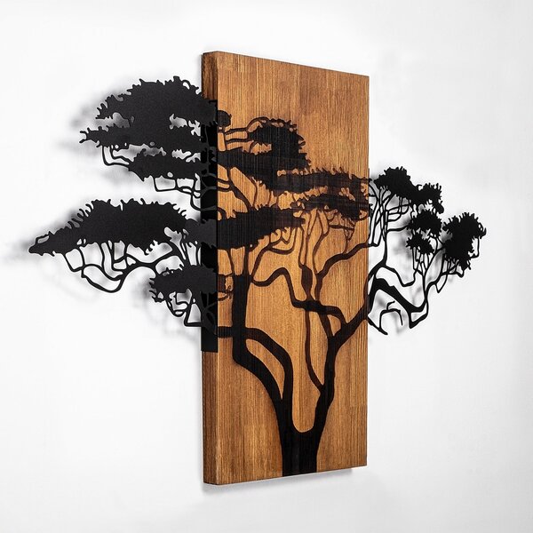 Διακοσμητικό Τοίχου από Ξύλο και Μέταλλο Acacia Tree, Καρυδί, 90x58 cm