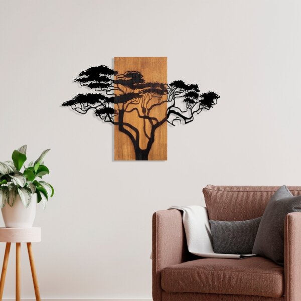 Διακοσμητικό Τοίχου από Ξύλο και Μέταλλο Acacia Tree, Καρυδί, 90x58 cm