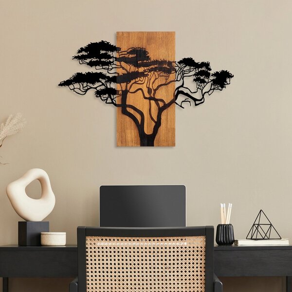 Διακοσμητικό Τοίχου από Ξύλο και Μέταλλο Acacia Tree, Καρυδί, 90x58 cm