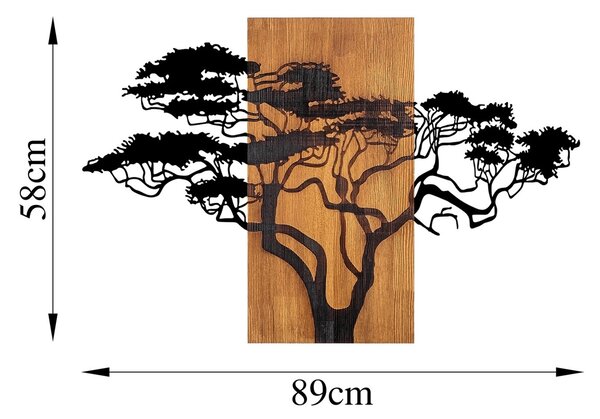 Διακοσμητικό Τοίχου από Ξύλο και Μέταλλο Acacia Tree, Καρυδί, 90x58 cm