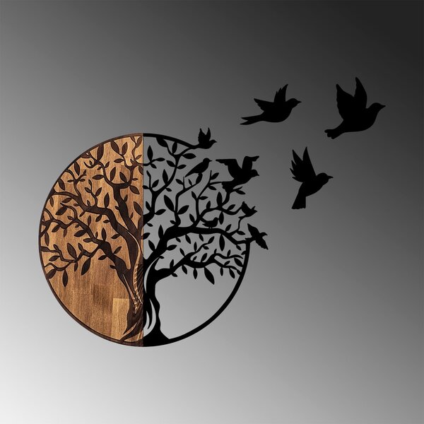 Διακοσμητικό Τοίχου από Ξύλο και Μέταλλο Tree And Birds, Μαύρο, 92x3x71 cm