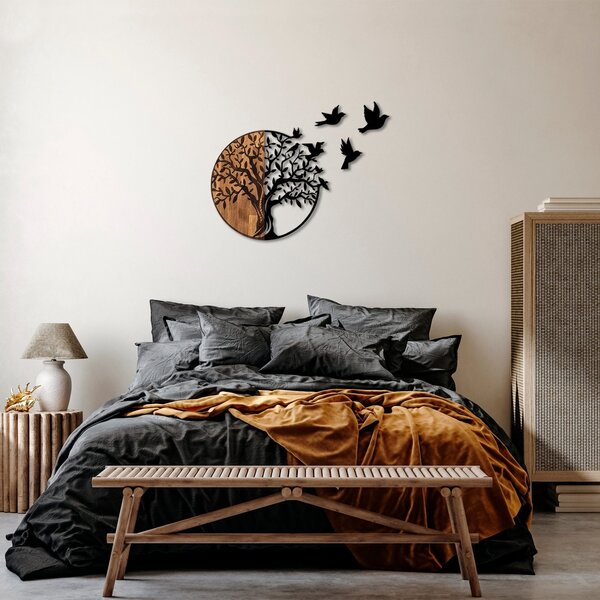 Διακοσμητικό Τοίχου από Ξύλο και Μέταλλο Tree And Birds, Μαύρο, 92x3x71 cm