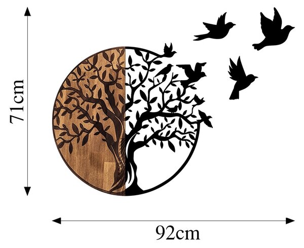 Διακοσμητικό Τοίχου από Ξύλο και Μέταλλο Tree And Birds, Μαύρο, 92x3x71 cm