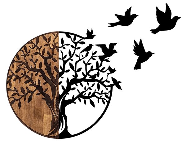 Διακοσμητικό Τοίχου από Ξύλο και Μέταλλο Tree And Birds, Μαύρο, 92x3x71 cm
