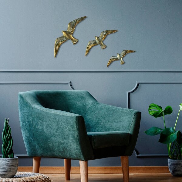 Διακοσμητικό Τοίχου Flying Seagulls, Χρυσό, 30x11x2 cm