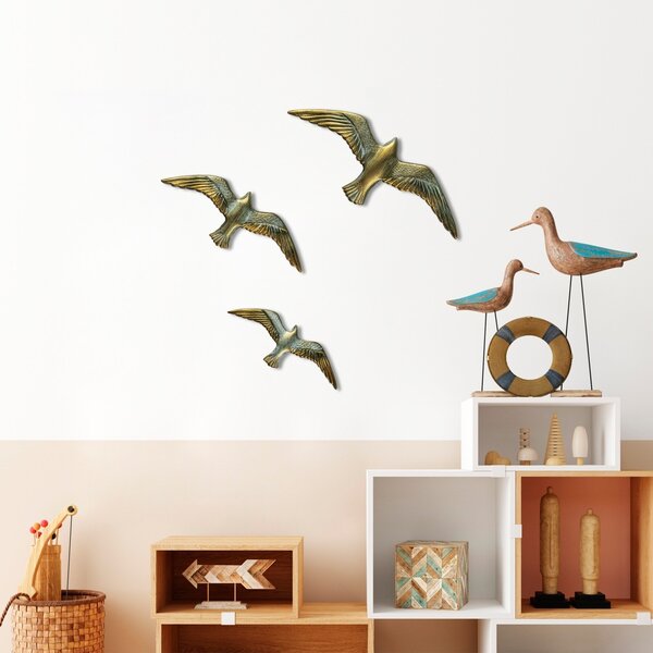 Διακοσμητικό Τοίχου Flying Seagulls, Χρυσό, 30x11x2 cm