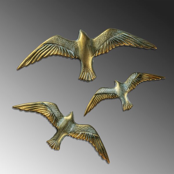Διακοσμητικό Τοίχου Flying Seagulls, Χρυσό, 30x11x2 cm