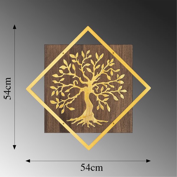 Διακοσμητικό Τοίχου από Ξύλο και Μέταλλο Tree V2, Καρυδί, 54x54 cm