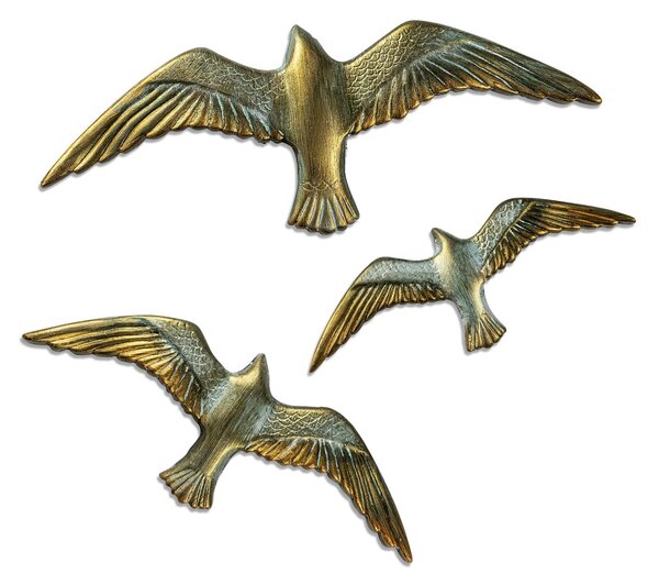Διακοσμητικό Τοίχου Flying Seagulls, Χρυσό, 30x11x2 cm