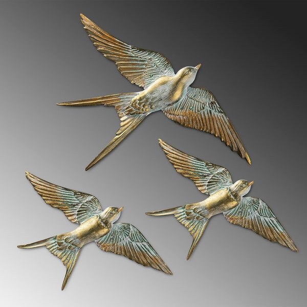 Διακοσμητικό Τοίχου Flying Swallow, Χρυσό, 28x19x2 cm