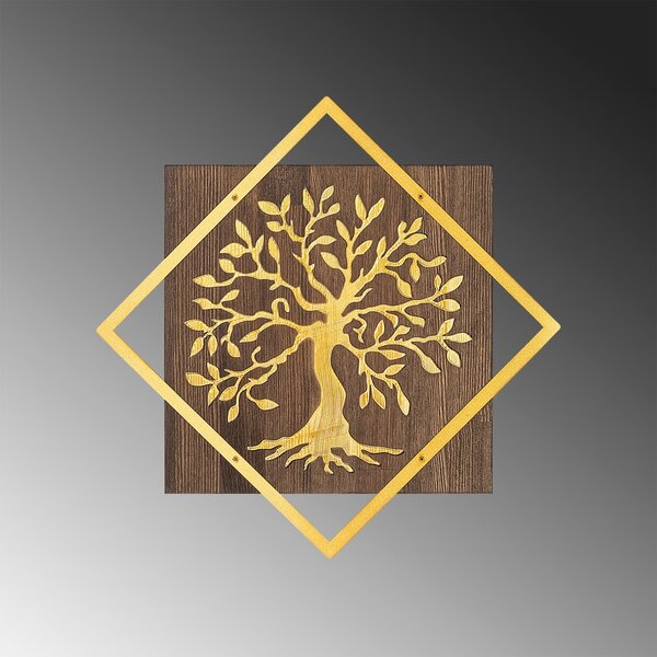Διακοσμητικό Τοίχου από Ξύλο και Μέταλλο Tree V2, Καρυδί, 54x54 cm