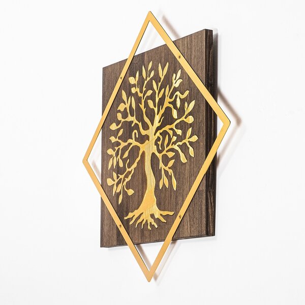Διακοσμητικό Τοίχου από Ξύλο και Μέταλλο Tree V2, Καρυδί, 54x54 cm