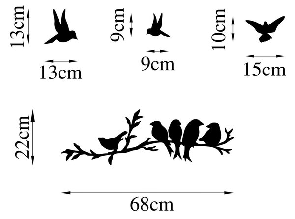 Μεταλλικό Διακοσμητικό Τοίχου Bird Community, Μαύρο, 13x13 cm