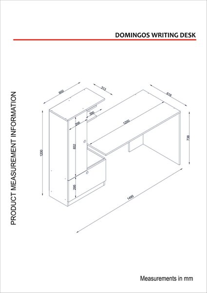 Γραφείο με ντουλάπι Domingos Λευκό 120x73.8x61.8 cm