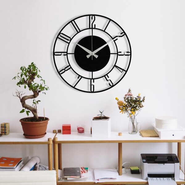 Διακοσμητικό Μεταλλικό Ρολόι Τοίχου Enzoclock Μαύρο 48x48 cm