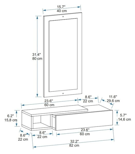 Κρεμαστή κονσόλα με καθρέφτη Vien Ανθρακί 82x15.8x29.6 cm