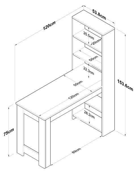 Τραπέζι κουζίνας με ράφια JA102 Καρυδί 120x153.6x53.8 cm