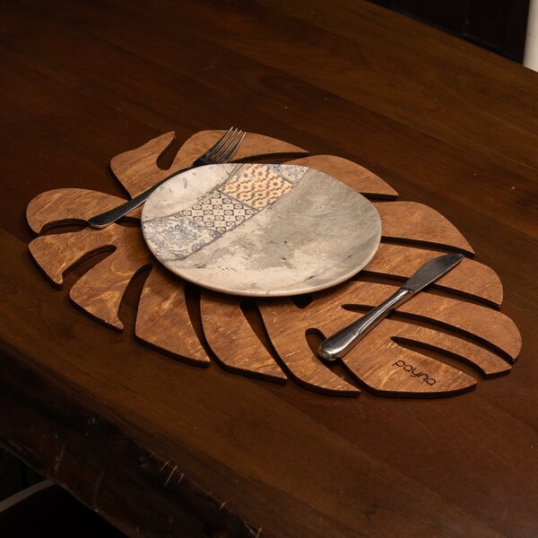 Σετ ξύλινα σουπλά (4 τεμ.) Monstera Καρυδί 33x45 cm