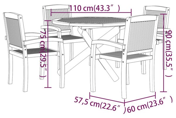 VidaXL Σετ Τραπεζαρίας Κήπου 5 Τεμαχίων από Μασίφ Ξύλο Teak