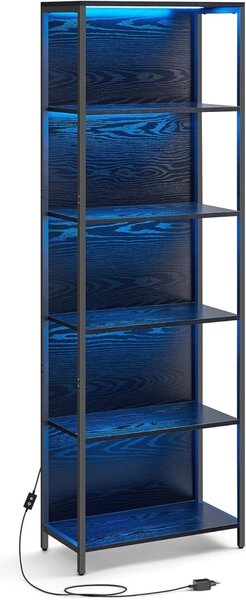 Βιβλιοθήκη με φωτισμό LED Vasagle, Μαύρο, 60x30.3x178 cm