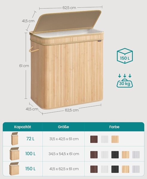 Καλάθι απλύτων Songmics Μπεζ 62.5x41.5x61 cm