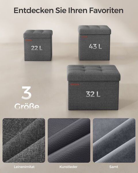 Σκαμπό Μπαούλο Αποθήκευσης Songmics Γκρι 30x30x30 cm