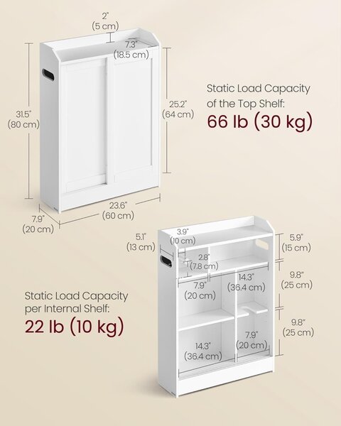 Ντουλάπι Μπάνιου Vasagle Λευκό 60x20x80 cm