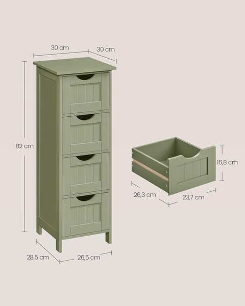 Ντουλάπι Μπάνιου με Συρτάρια Songmics Πράσινο 30x30x82 cm