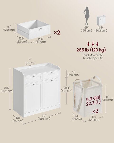 Ντουλάπι Μπάνιου Vasagle Λευκό 78.8x40x80 cm
