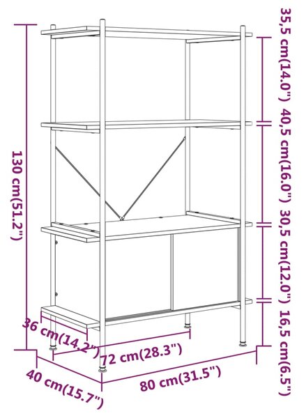 VidaXL Ραφιέρα 4 Επιπέδων με Ντουλάπι 80x40x130 εκ. Ατσάλι/Επεξ. Ξύλο