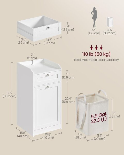 Ντουλάπι Μπάνιου Vasagle Λευκό 40x40x80 cm