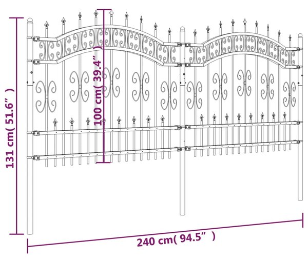 VidaXL Φράχτης με Ακίδες Μαύρος 140 εκ. Ατσάλι Ηλεκτροστ. Βαφή Πούδρας