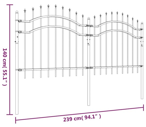 VidaXL Φράχτης με Ακίδες Μαύρος 140 εκ. Ατσάλι Ηλεκτροστ. Βαφή Πούδρας