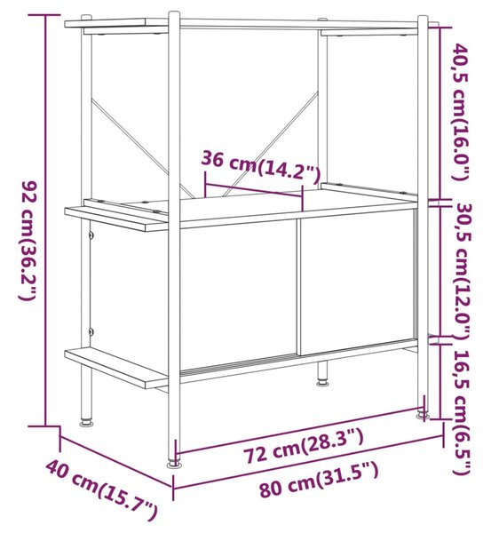 VidaXL Ραφιέρα 3 Επιπέδων με Ντουλάπι 80x40x92 εκ. Ατσάλι/Επεξ. Ξύλο