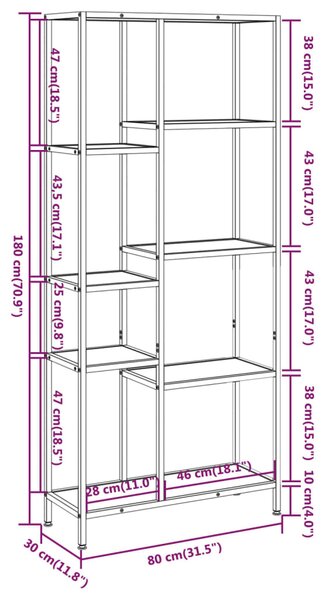 VidaXL Βιβλιοθήκη 80 x 30 x 180 εκ. από Ατσάλι και Επεξεργασμένο Ξύλο