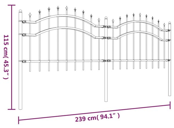 VidaXL Φράχτης με Ακίδες Μαύρος 115 εκ. Ατσάλι Ηλεκτροστ. Βαφή Πούδρας