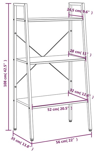 VidaXL Ραφιέρα 3 Επιπέδων Ανοιχτό Καφέ & Μαύρο 56 x 35 x 108 εκ