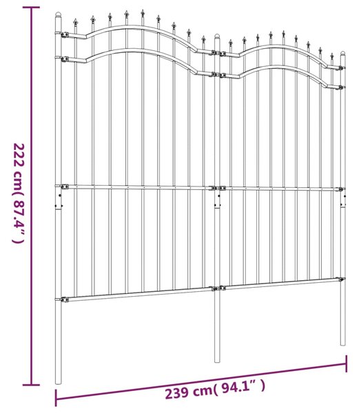 VidaXL Φράχτης με Ακίδες Μαύρος 222 εκ. Ατσάλι Ηλεκτροστ. Βαφή Πούδρας