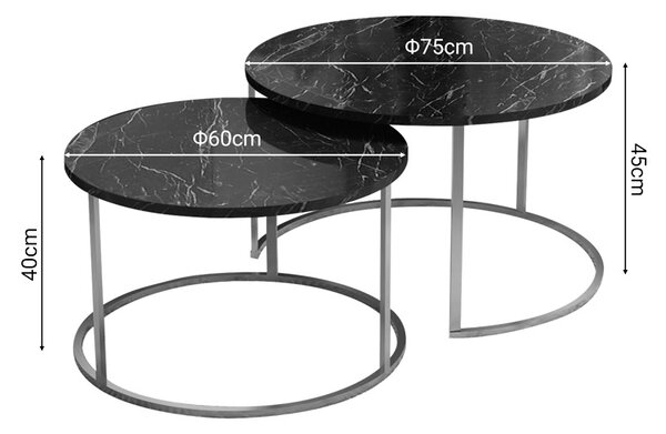 Σετ 2 τραπεζάκια σαλονιού Solme Pako World Μαύρο 75x75x45 cm