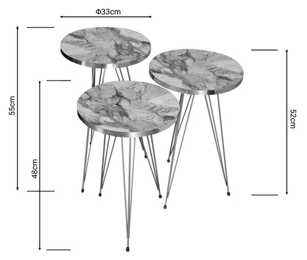 Σετ βοηθητικά τραπεζάκια 3 τεμ. Wakmi Pako World Χρυσό 33x33x55 cm