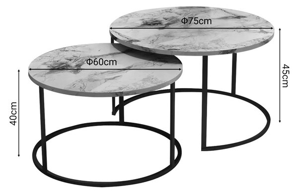 Σετ 2 τραπεζάκια σαλονιού Solme Pako World Λευκό 75x75x45 cm