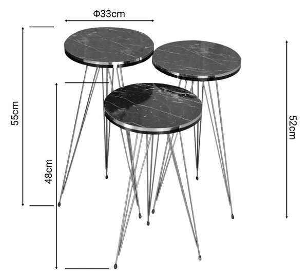 Σετ βοηθητικά τραπεζάκια 3 τεμ. Wakmi Pako World Μαύρο 33x33x55 cm
