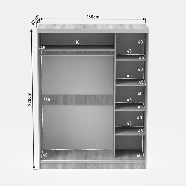 Ντουλάπα dormitor με Καθρέφτη Korredor Pako World Λευκό 160x60x220 cm