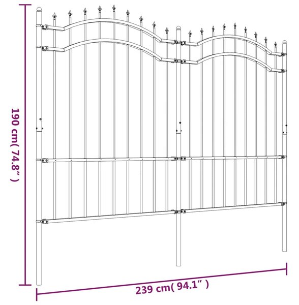 VidaXL Φράχτης με Ακίδες Μαύρος 190 εκ. Ατσάλι Ηλεκτροστ. Βαφή Πούδρας