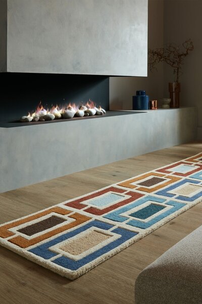 Χαλί Διαδρόμου Illusion Retro Blocks Μπλε 60X230 cm, Flair Rugs