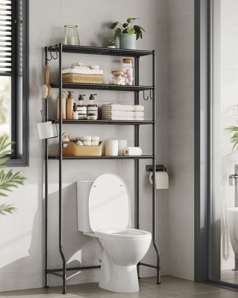 Ραφιέρα μπάνιου πάνω από WC Songmics Μαύρο 83x30x179 cm