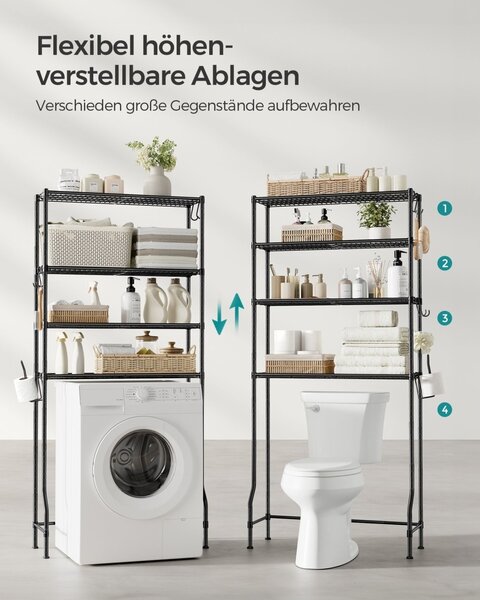 Ραφιέρα μπάνιου πάνω από WC Songmics Μαύρο 83x30x179 cm